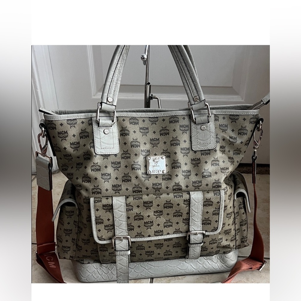 MCM Tan and Gray Monogram work/travel Bag